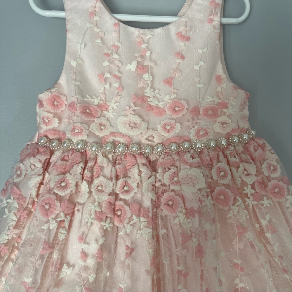 American Princess Toddler Pink Floral Embroidered Lace Pearls Formal Dress 6 - Picture 2 of 9